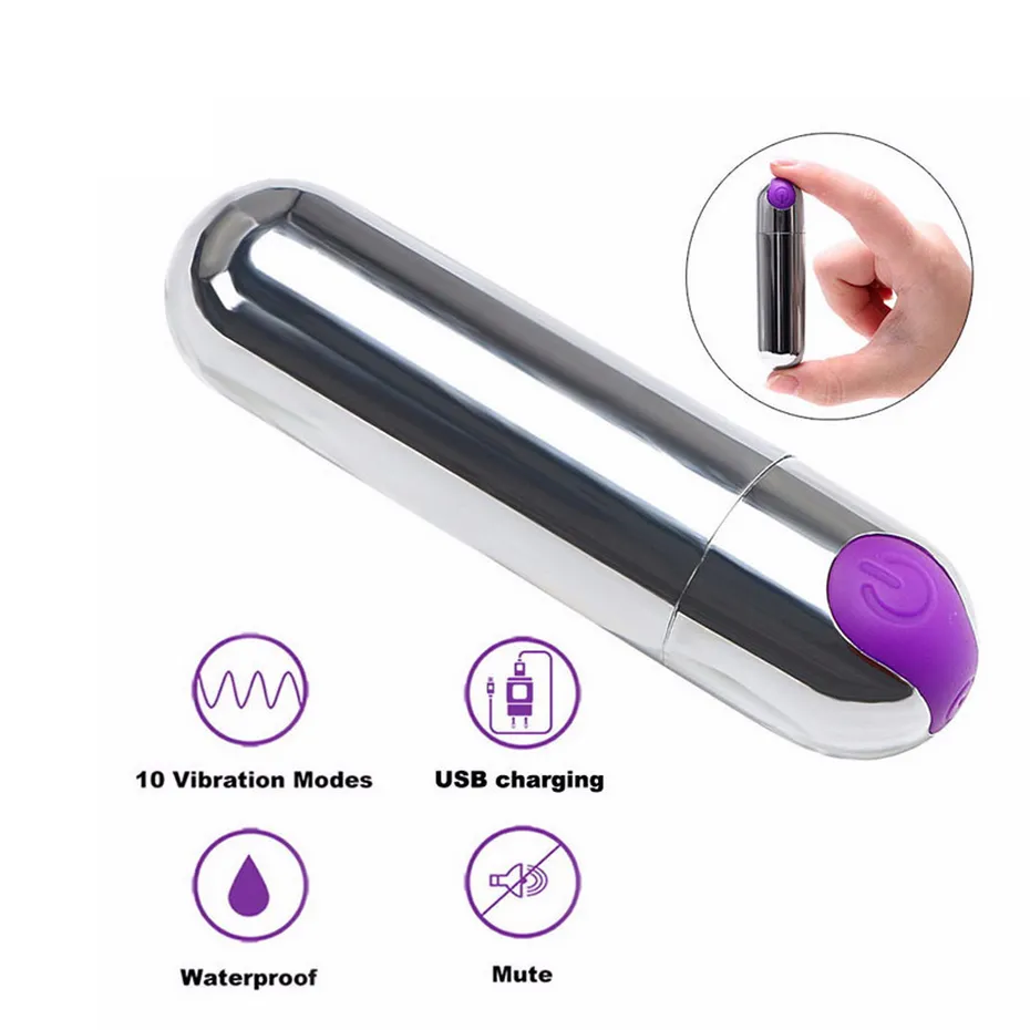 Ricarica USB Forte prodotto sexy per adulti Vibratore a pallottola Forma vibrante a 10 velocità Stimolatore per massaggio del punto G del clitoride impermeabile