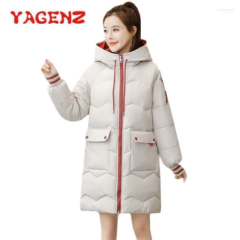 Damskie puch Parkas Yagenz Woman Winter Jacket Women Parka Long Płaszcz ciepło w rozmiarze z kapturem femme veste 8521 Luci22