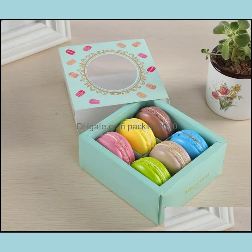 6 Grids Macaron Wrap Paper Wedding Party Gift Boxes Chocolates Cookie Packing Box