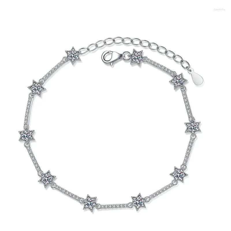 Моссанитовые браслеты серебряной браслеты с десятью бриллиантами и шестиконечным звездным украшениями Fawn22