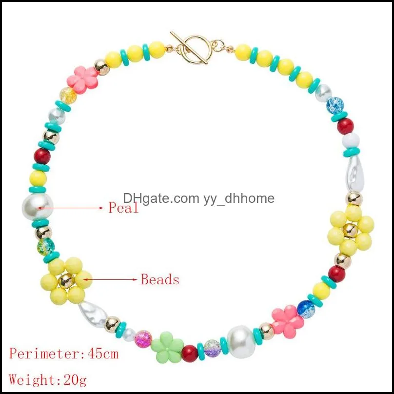 2021 colorful bohemian summer chic flower rice beads choker necklace fashion jewelry