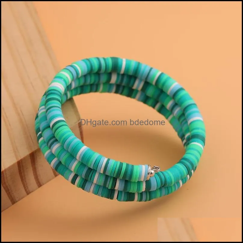 Multicolor Polymer Clay Disc Beads Cuff Bangles For Women Men Fashion Bohemia Adjustable Bracelets Summer Beach Party Jewelry Bangle