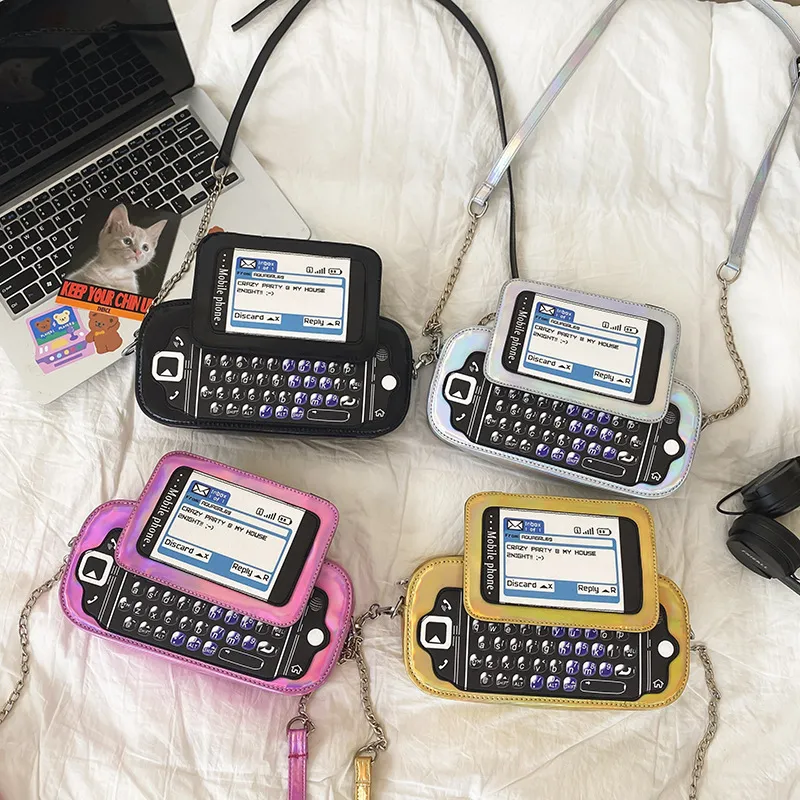 Dhl50pcs saker säckar kvinnor pu laser full tangentbord telefon mobil crossbody väska mix färg