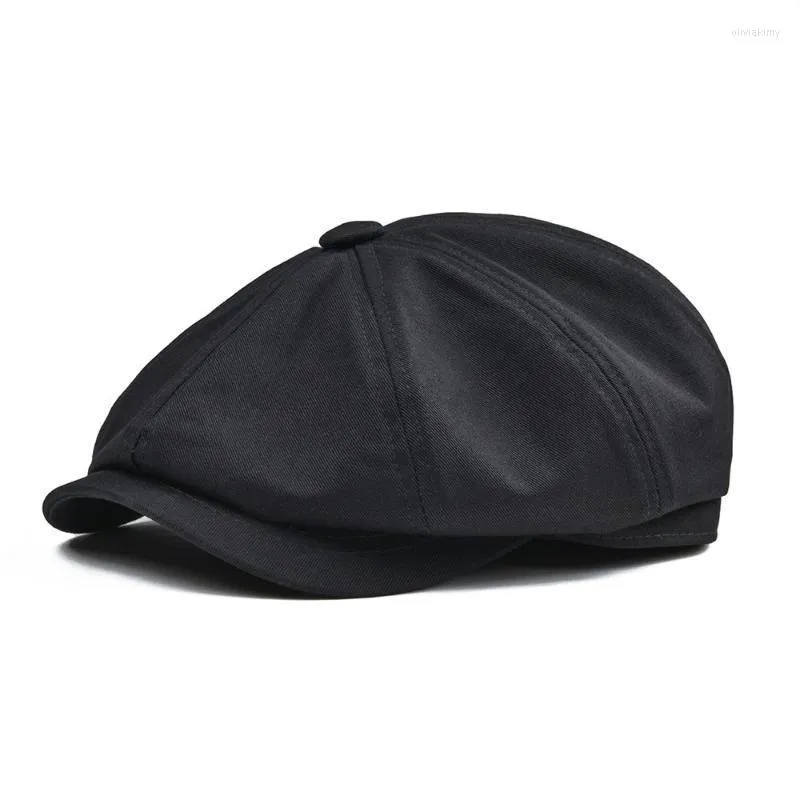 Beralar Sboy Cap Erkekler Twill Pamuk Sekiz Panel Şapka Kadın Baker Boy Caps Retro Büyük Büyük Şapkalar Erkek Boina Siyah Beret 003Berets Oliv