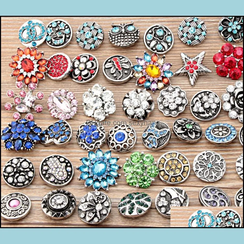 Snap Button 18mm Jewelry Rhinestone Buttons 18mm Metal Rhinestone Snap Buttons Fit Snap Bracelet Bangles Necklaces Wholesale