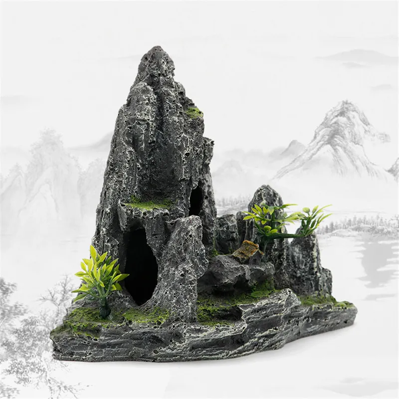 AAPET 1PC HESSIN ROCKERY RIUM DECORATION ACCHORTORES Artificial Hill Mountain View Rock Decorating Ornament for Fish Tank Y200917