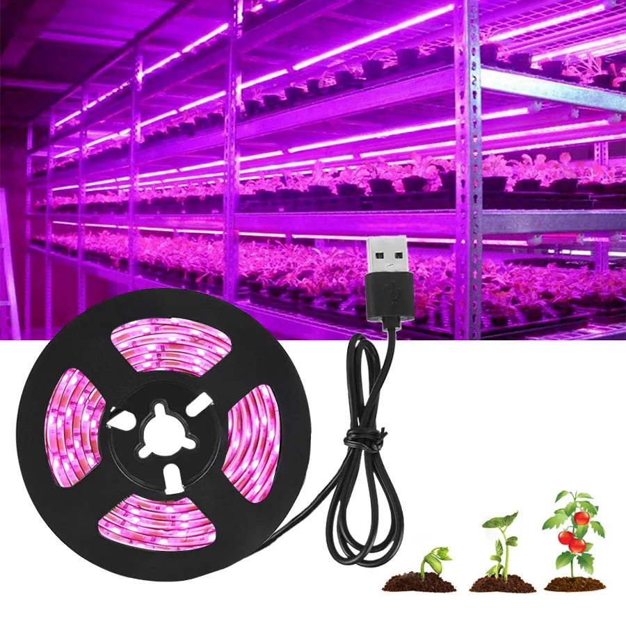 DC 5V USB LED Rosną światłem Pełne spektrum 5M 10M Roślinowy pasek Fito Lampa do Fealet Flower Sedling Namiot Pudełko