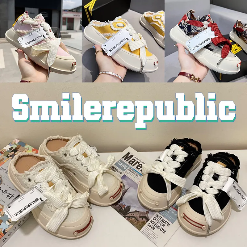 2024 Latest Model Designer Smilerepublic Casual Shoes Open Back SR Street Chunky Sole Platform Canvas Mule Sneaker Fashion Womens Sneakers Multi-Color Black Vinta