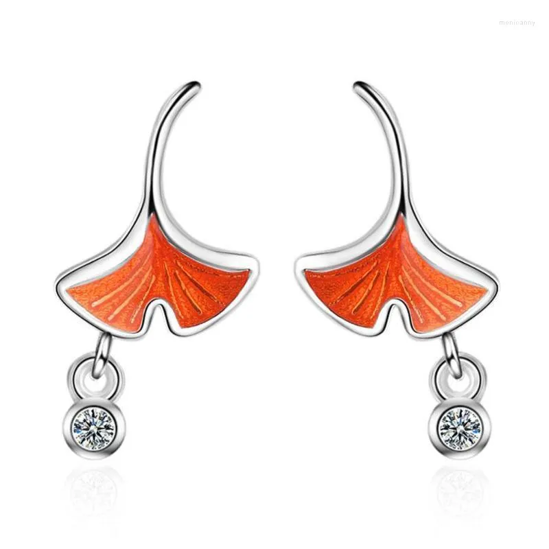 Stud Fashion 925 boucles d'oreilles en argent sterling pour femmes brillant Zircon charmant Ginkgo feuille boucle d'oreille saint valentin bijoux cadeauStud Moni22