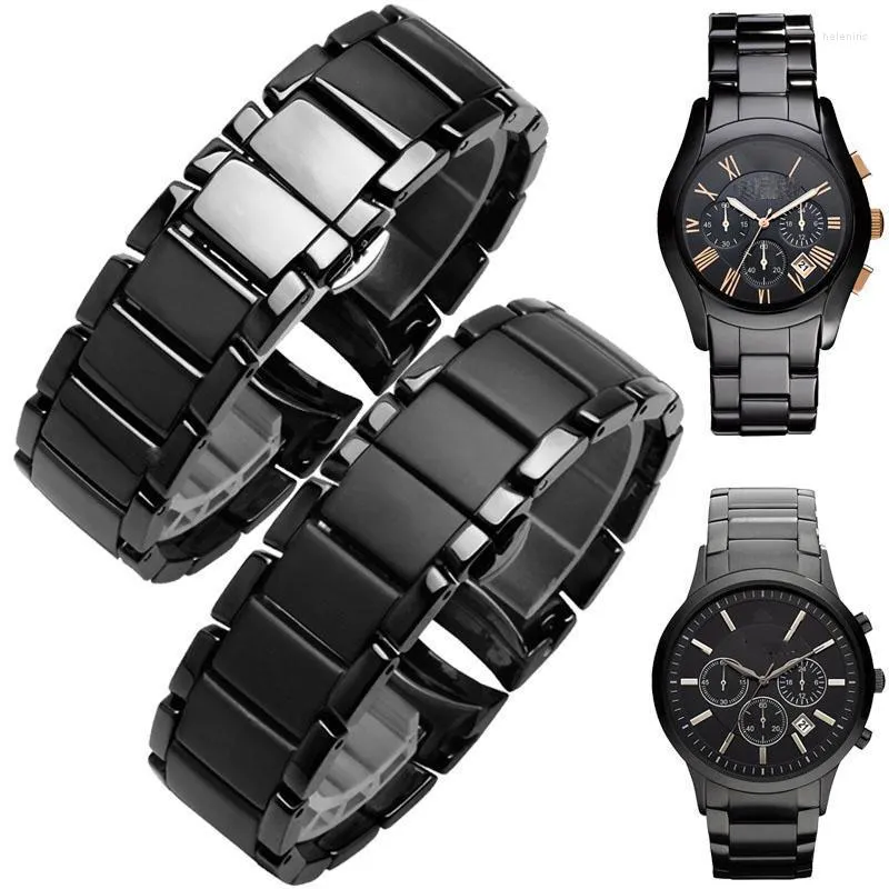 Bekijk bands hhigh -kwaliteit keramiek horlogeband voor AR1451 AR1452 AR1400 AR1410 riemen met roestvrijstalen vlinder gespleten 22 mm 24 mmwatch helde