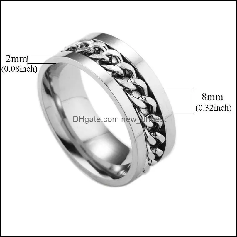New Creative Design Men`s Ring Stainless Steel Gold Black Silver Multi-color Chain Rotatable Rings Finger Fashion Jewelry Wholesale