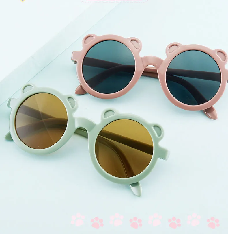 Nouveau mignon dessin animé ours lunettes de soleil enfants lunettes de soleil rondes garçons filles Vintage lunettes à la mode lunettes enfants mode DLH927