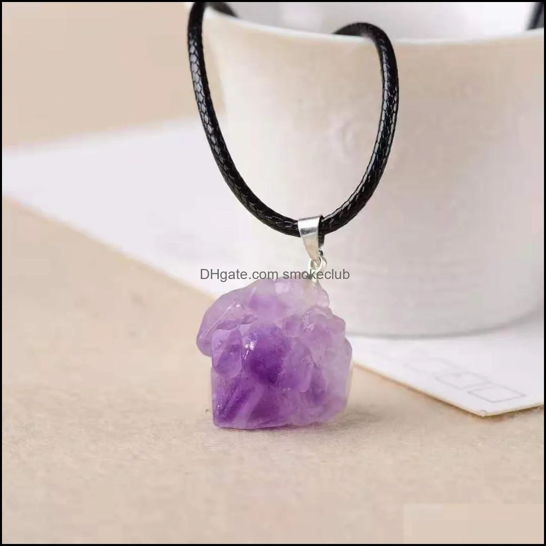 Natural Crystal Pendant Brazilian Amethyst Love Gift Healing Reiki Mineral Quartz Energy Rough Stone Necklace Wholesale