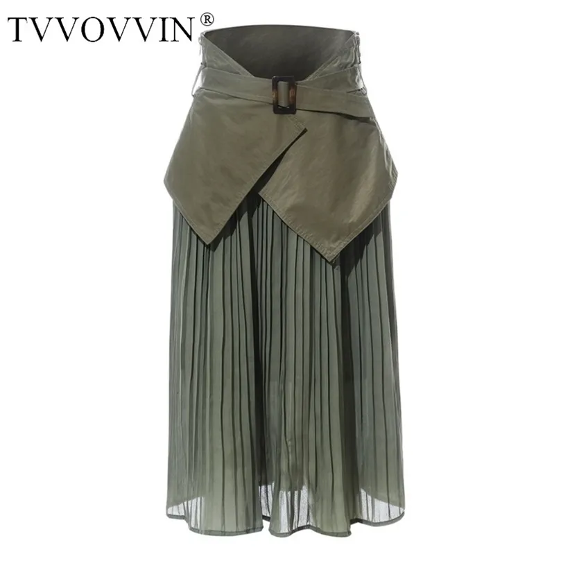 TVVOVVIN Fashion Women Pleated Skirt Solid Color Wild Casual Ladies Skirts Summer Europe Skirts Female C284 210315