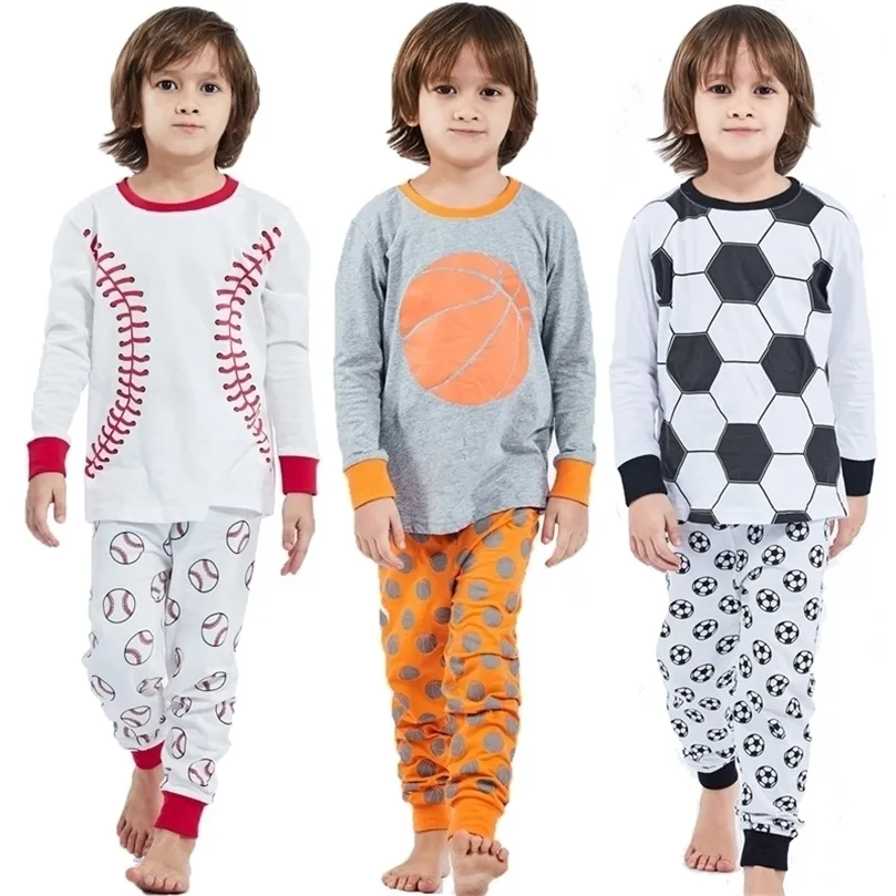 Pijama çocuk çocuk giyim seti% 100 pamuklu çocuk pijama basılı pijama yürümeye başlayan çocuk spor basketbol kış pjs lj201216