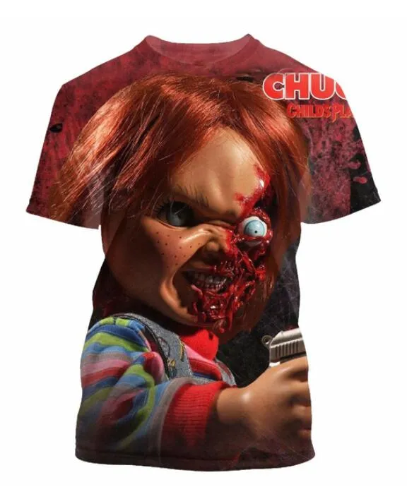 ¡Camiseta de mano grande de estilos Hip Hop! Ropa para hombre y mujer con estampado 3D visual creativo personalidad película de terror Chucky tu camiseta DX020