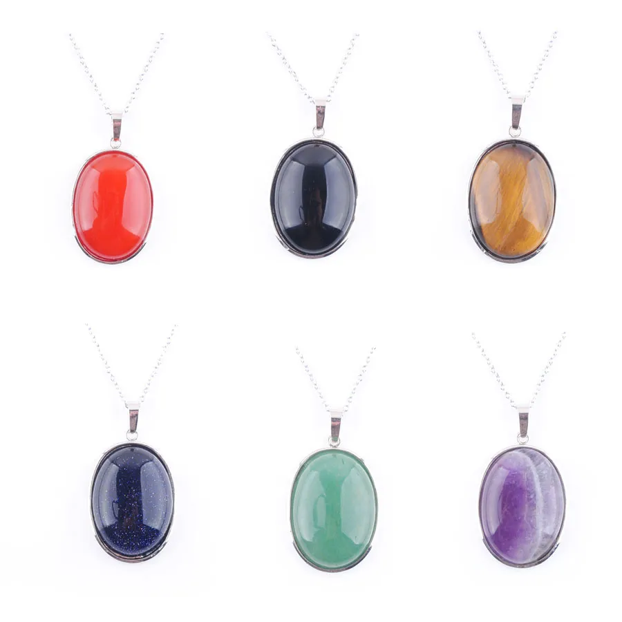 Wojiaer Natural Stone Pendant Lapis Lazuli Rose Quartz Agate Aventurine Gem Oval Cabochon Pärla för halsbandsmycken BN319