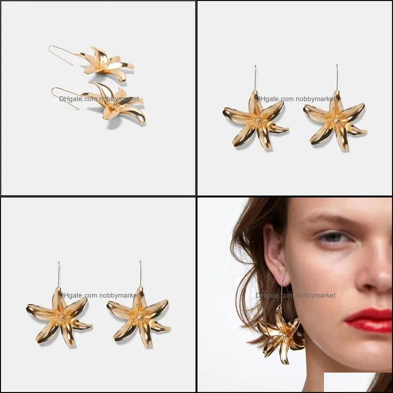 Fashion Romantic Long Earrings Create Big Simulation Flower Golden Pendant For Wedding Party Gifts Drop Earring Dangle & Chandelier