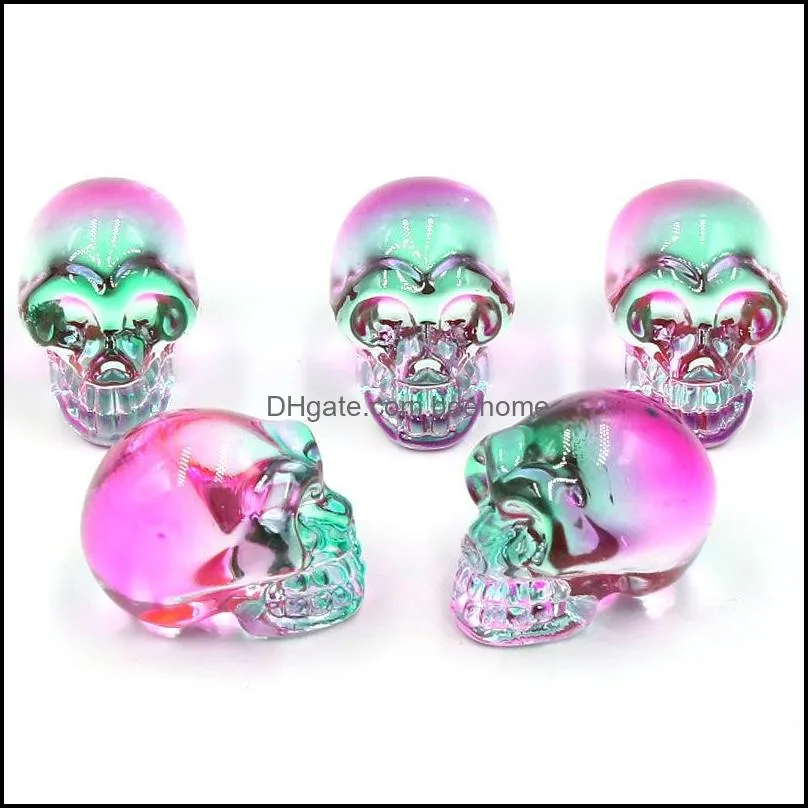 Electroplating Crystals stone Skull Figurines Colorful Quartz Cranium Gems Sculpture Aquarium Chakra Home Decoration Witchcraft Wicca