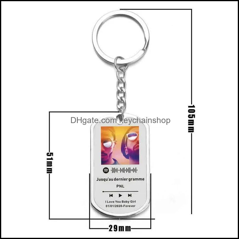 custom music spotify code keychain personalized album/personal photo for women men stainless steel keyring spotify code jewelry