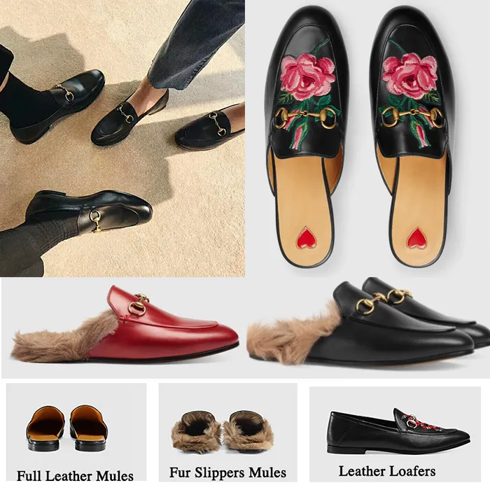 2023 fashion Casual Mules Flats DesignerMetal Chain Princetown Mannen Vrouwen Slippers Mules Flats Echt Leer Mode Echt Leer Casual schoenen NO14