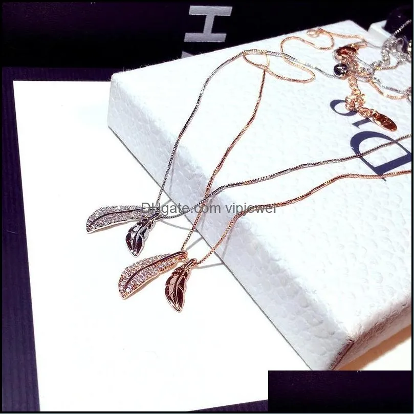2021 ins dazzling shining cz leaves necklace gold silver color clavicle leaf pendant necklace