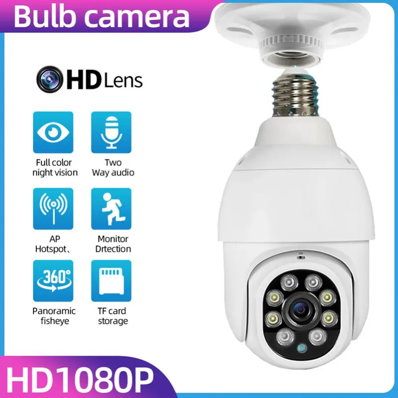 WiFi PTZ IP Camery zdalne HD 360 ° bezpieczeństwo przeglądania E27 Interfejs żarówki 1080p bezprzewodowy 360 obrotowy automatyczne śledzenie panoramiczne światło kamery B299P