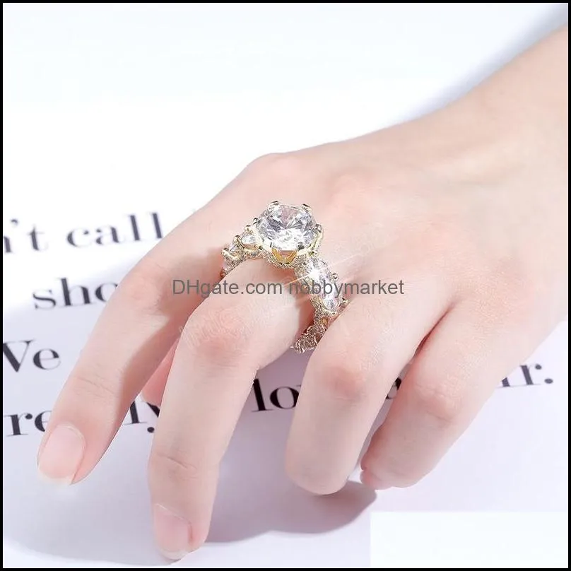 Iced Out Zircon Ring for Women Fashion Gold Color High Quality AAA+ CZ Jewelry Women Gift