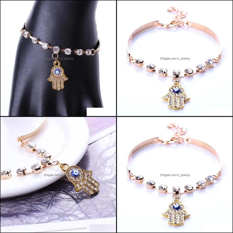 charm bracelets bangles for women rhinestone evil eye hamsa hand jewelry bangle bracelet hjewelry