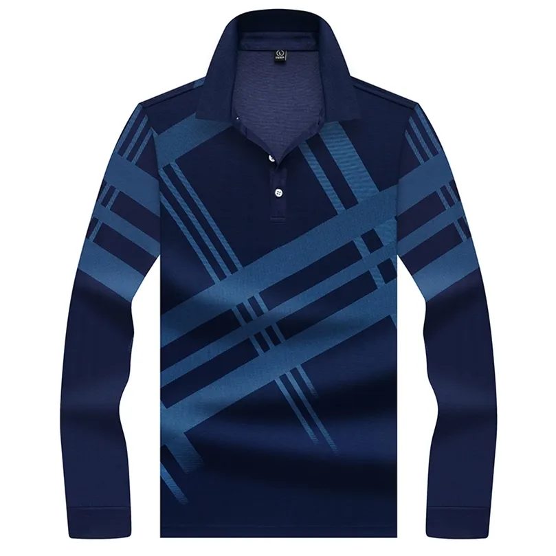 Marca Uomo Moda Camisa Polo Manica lunga Mens Polo Plaid business casual T-shirt da uomo 8606 210308
