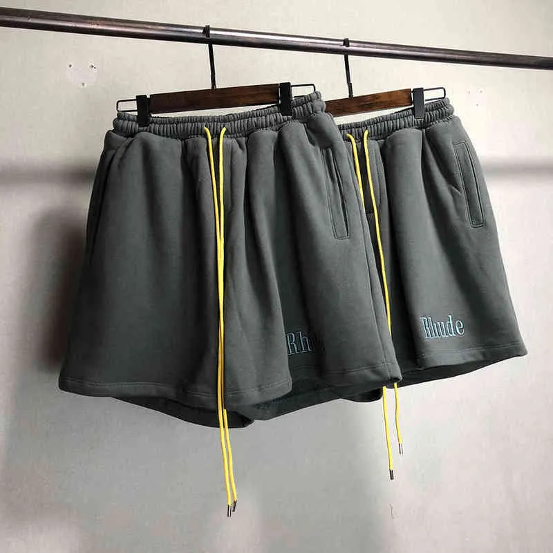 Rhude Embroidery Designer Shorts Men Women 1 1 High Quality Vintage Dull Grey Rhude Drawstring Inside Tag Label Breeches high-quality