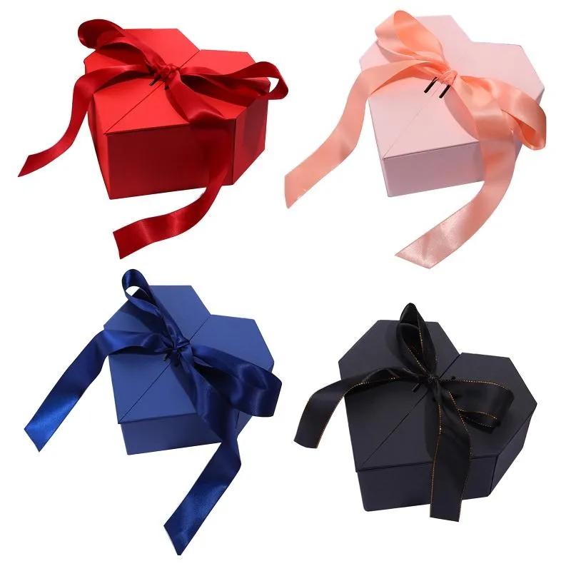 Gift Wrap Heart Shaped Gifts Box med Bow Ribbon Valentines Day Presents Packaing Boxar Jubileumsöverraskning Bröllop DropshipPift