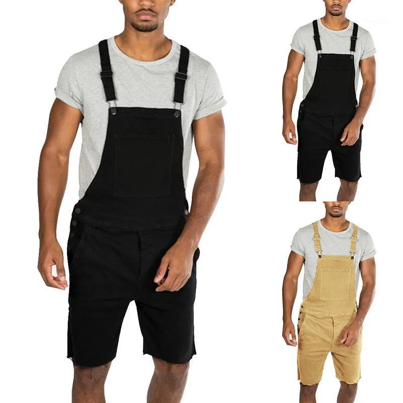 Mens Casual Retro Denim Bib Overall Shorts Pants Summer Autumn Solid Jeans Jumpsuit For Male Rompers Plus Size