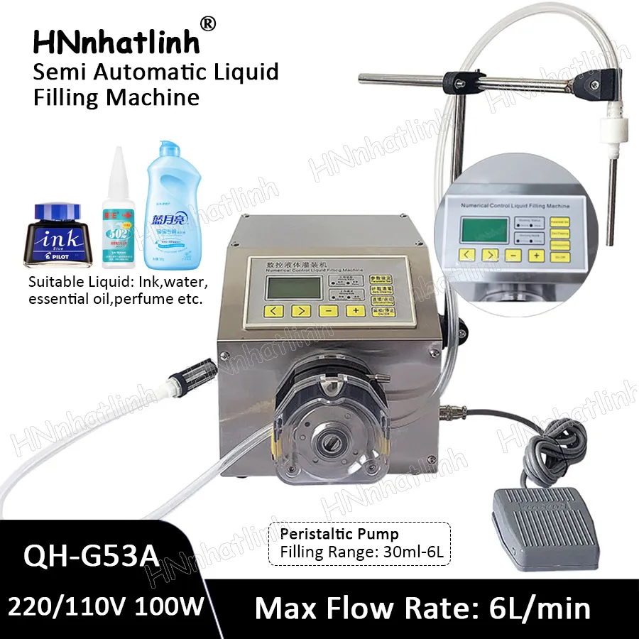 QH-G53A Semi Automatic Filling Machine 502 Glue Solvent Preservative Laundry detergent Juicy liquid Perfume Lotion Shampoo Peristaltic Pump Vial Bottle Filler