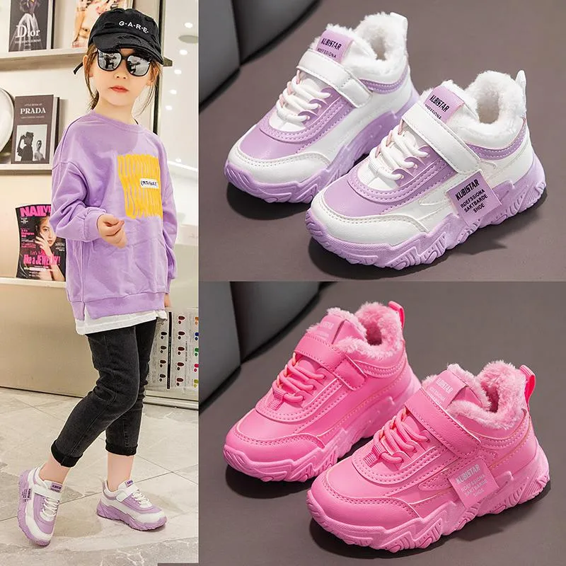 Athletic & Outdoor Autumn Winter Children Sport Shoes Breathable Plush Warm Boys Sneakers Boots Soft Light WIth Fur Kids Running ShoesAthlet