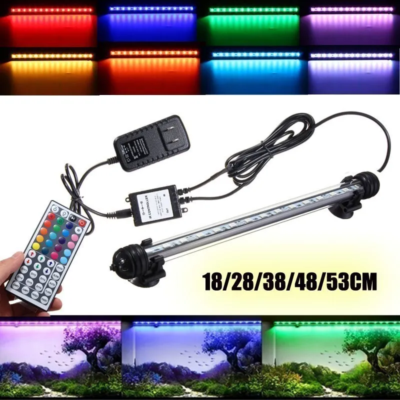 Smuxi Submersible RGB LED Fish Tank Air Curtain Light Tube 1828384853CM Bar rium Lamp with Remote AC110240V Y200917