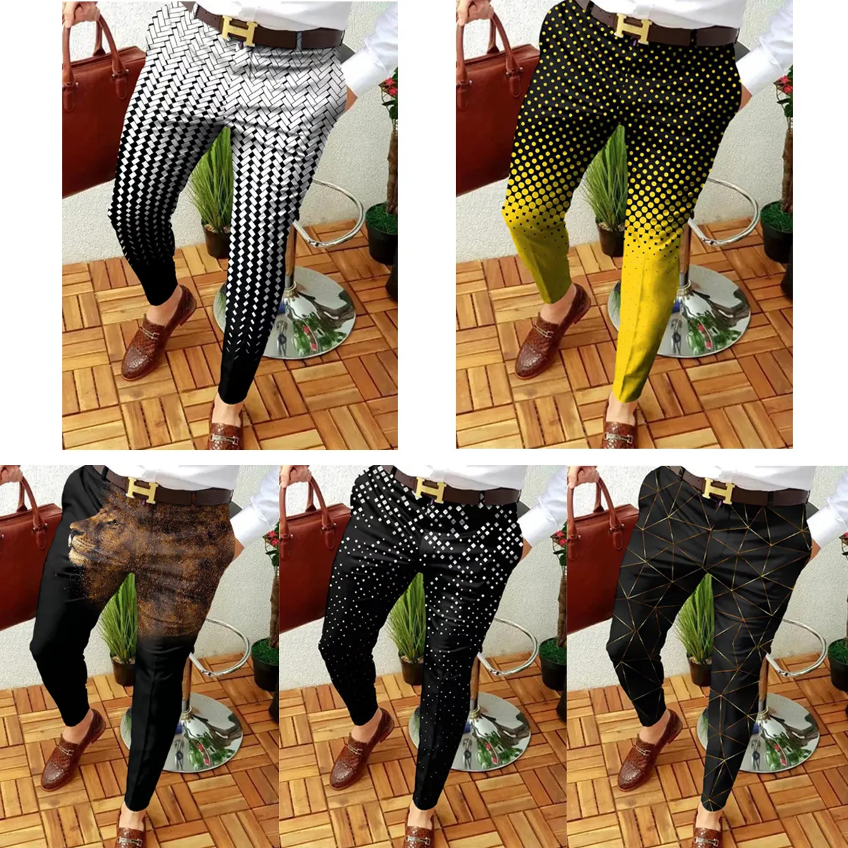 Summer Hip Hop Print Geo Long Pants High Fashion Mens Męs