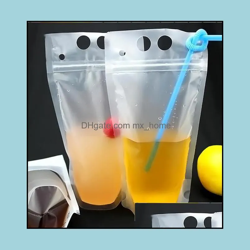 US stock 100pcs Clear Drink Pouches Bags frosted Zipper Stand-up Plastic Drinking Bag with straw with holder Reclosable Heat-Proof