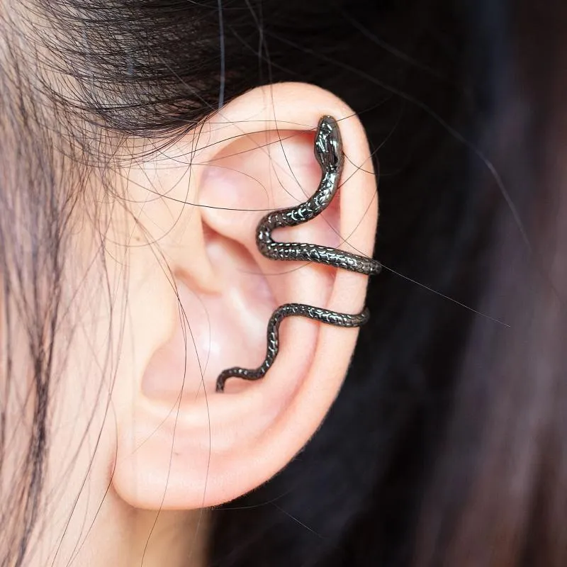 Clip-on & Screw Back Brass Snake Ear Clip Cuff Wrap Earrings For Women Men Punk No Piercing Caught Fake Cartilage Earring Jewelry Gifts 2022