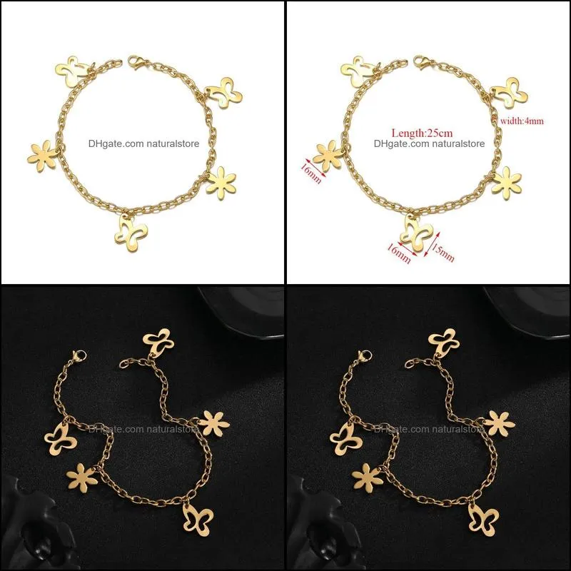 charm bracelets 1pc gold butterfly charms anklet for women stainless steel flower summer beach ankle bracelet foot chain jewelrycharm