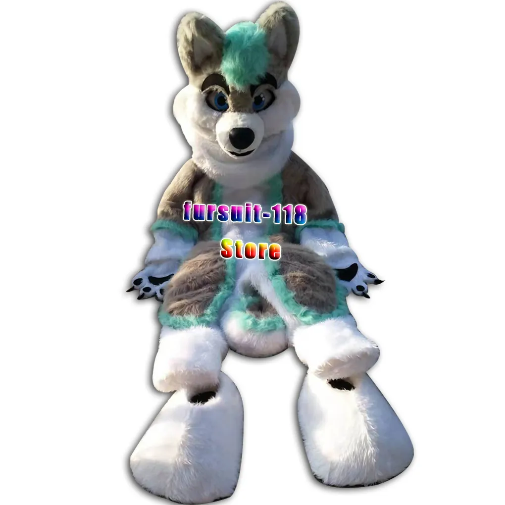 Fursuit Husky Husky Dog Fox Wolf Mascot Costume Fourrure Dessin animé Caractère Halloween Party Set de dessin animé # 090