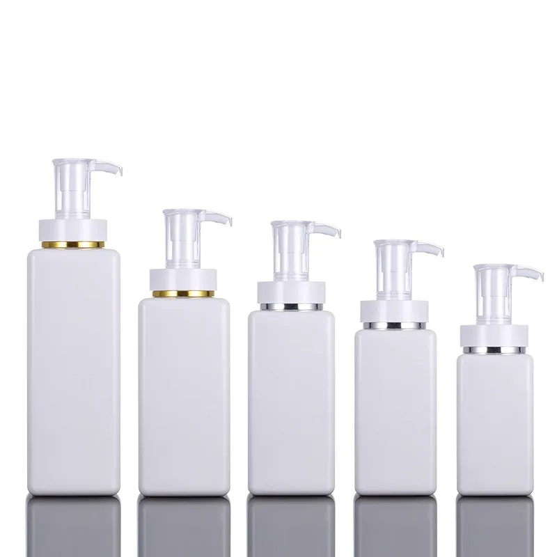 100ml 200ml 300ml White plastic bottle High-end square serum body lotion bottles shower gel pump sub-bottle