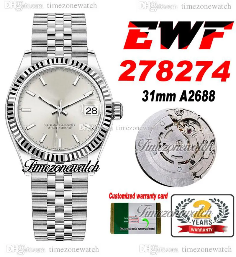 EWF 31MM 278273 إيتا A2688 الأوتوماتيكية النسائية للسيدات ووتش مخدد الحافة الفضة عصا الطلب الهاتفي جبيليستيل سوار سوبر طبعة نفس سلسلة الضمان timezonewatch e5