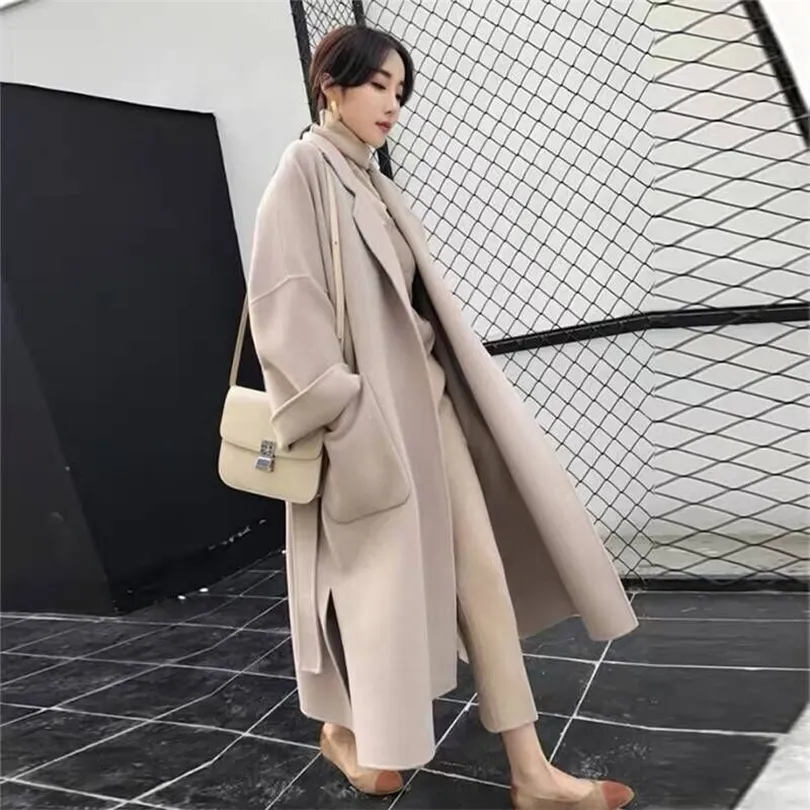 EWQ Autumn New Thick Warm Winter Coat Women Minimlist Long Cashmere Outerwear Full Sleeve Plus Size Woolen Coats QL309 T200315