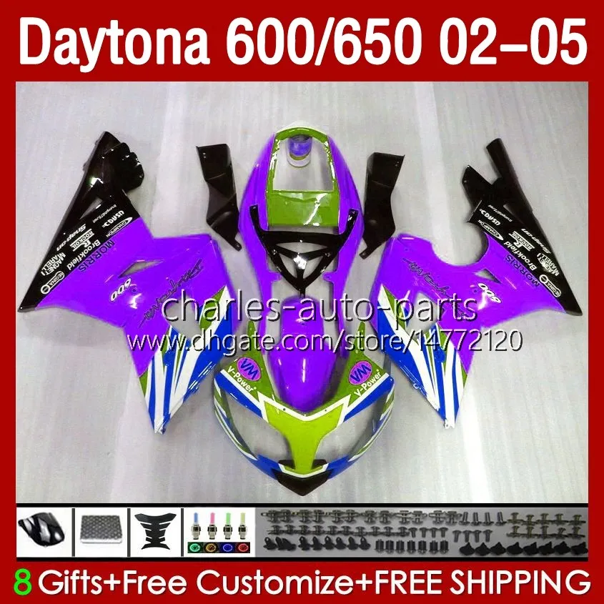 Kit de carénage pour Daytona 650 600 CC Purple Blk 02 03 04 05 Carrosserie 132No.77 Cowling Daytona 600 Daytona650 2002 2003 2004 2005 Daytona600 02-05 Corps de moto ABS