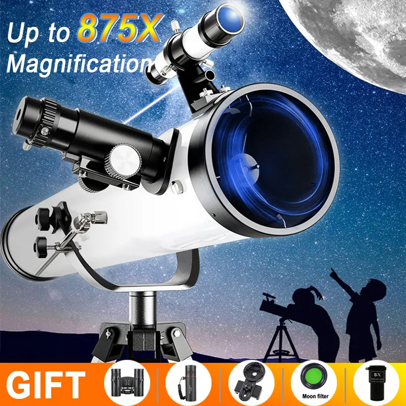 875x Télescope astronomique professionnel 35 à 875 fois Zoom Refractive Monocular for Space Star Moon Watching Telescopio Gift 220707