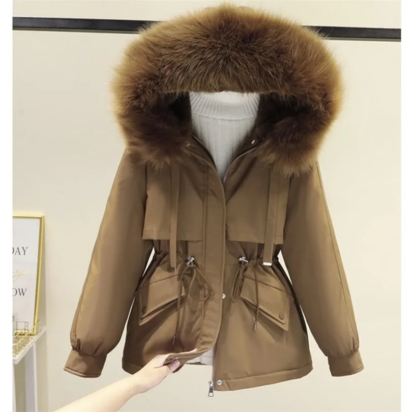 Coton rembourré plus taille 2XL hiver grande veste de fourrure femmes lâche mince chaud à capuche Parka manteau doudoune 211120