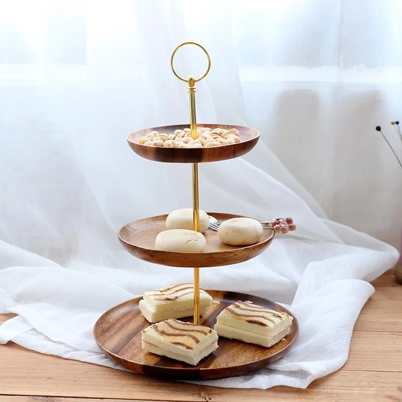 Dishes & Plates Wooden Cake Stand Afternoon Tea 3 Tier Pastry Cupcake Fruit Plate Detachable Serving Dessert Holder Wedding Party Home Decor