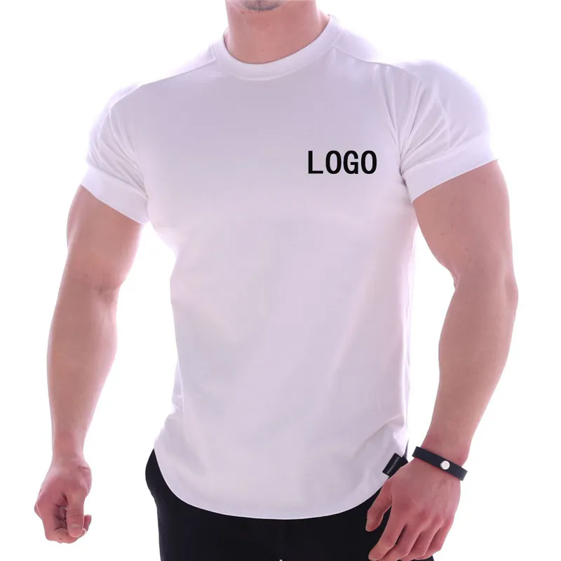 Plus size qualidade mens em torno do pescoço camiseta personalizado correndo treinamento camiseta homens secagem rápida elasticidade ginásio treino camisetas 220609