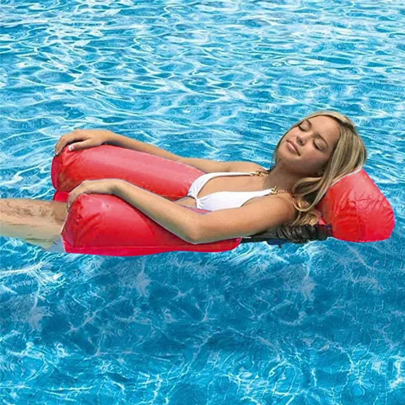 Brinquedo de inflação de ar verão inflável dobrável flutuante fileira piscina água rede colchões de ar cama praia espreguiçadeira